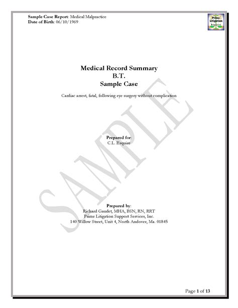legal nurse consultant report template